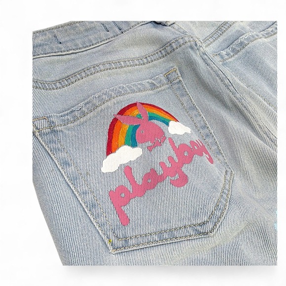 Hollister Curvy Ultra High Rise Mom Light‎ Blue Jeans W26 L27 Playboy Rainbow - Picture 12 of 12